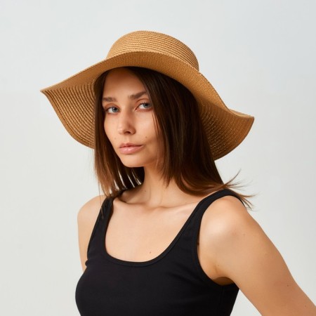 Women's hat with a leopard strap minaku brown color, river 58-5