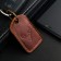 Key leather keychain, label, rectangular, genuine leather, brown, deer