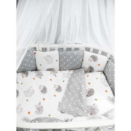 A set in a crib 15 objects 3+12 pillows-bortions, print Print Ezhik, white-gray color 710932-1