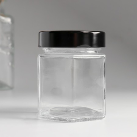 Bank for candles glass with a hexagon lid is a transparent 180 ml 6.5x6.5x8.5 cm-1