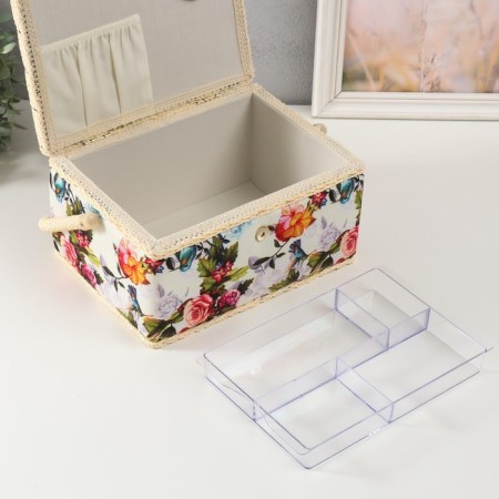 Casket for needlework "Birds in the Pink Garden" 19x26x14.5 cm-3