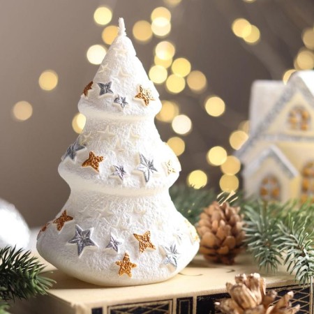 Decorative candle "Snow Christmas tree", 11.5x7.5x6 cm, white