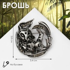 Tiger brooch in foliage, gray color in black silver