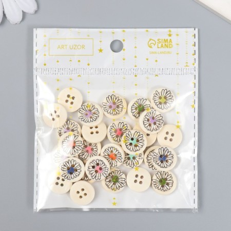 Buttons wood for creativity 4 punctures "Chamomile with a bright middle" nr 30pcs 1.5x1.5x0.3 cm-3