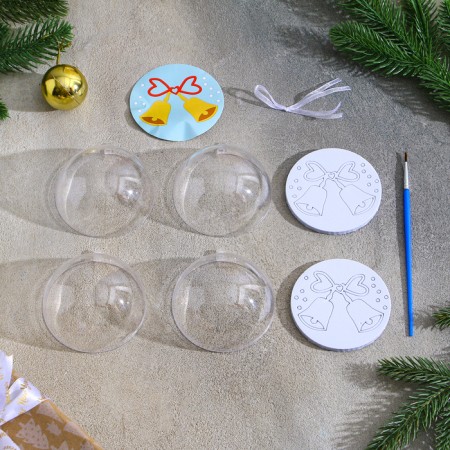 Christmas tree decoration for coloring "Bells" Size: 8 cm; 2 pcs., Brush-6