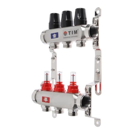 Collector group TIM KDS5003, 1 "x 3/4", 3 exits, flow meters, without cranes, stainless steel. steel