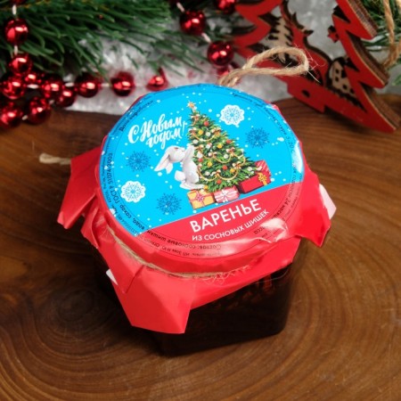Jam "Hare with a Christmas tree" from a pine cone, 100 ml