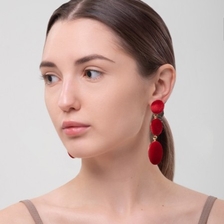 Earrings Assorted "Libero" three discs, red color in gold-2