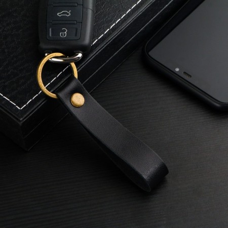 Leather keychain for a car key, strap, genuine leather, black-1