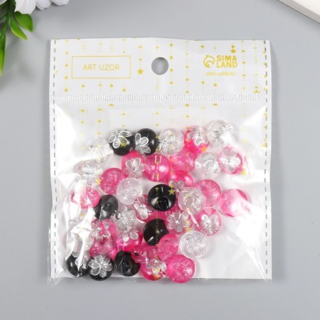 Buttons plastic on midnight "Silver Flower" Color Mix set 40 pcs 1.2x1.2 cm-3