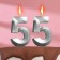 Candle in the cake jubilee "line" (set 2 in 1), number 55, silver metallic, 6.5 cm