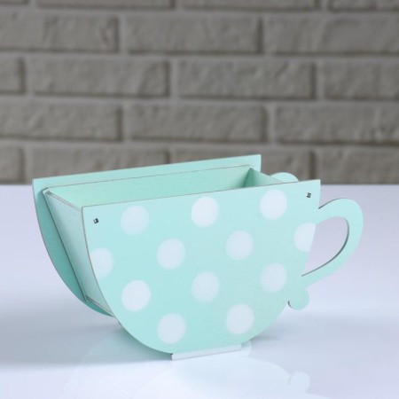 Kashpo wooden "Cup in polka dots", mint, 20 × 9 × 11 cm-2