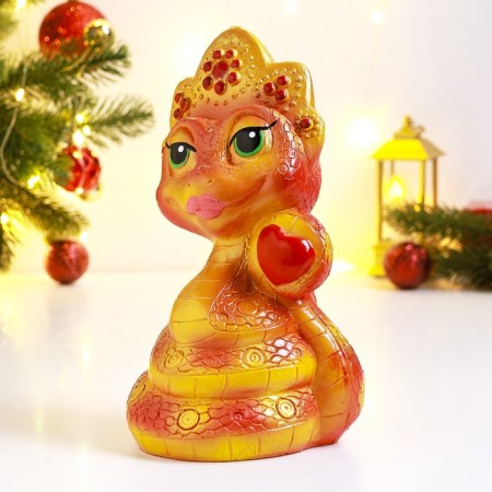 The piggy bank "Snake in Kokoshnik" red, gold, 23cm-1