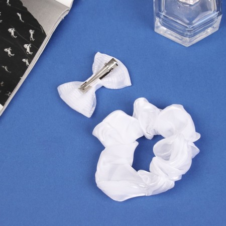 Hair set "Schoolgirl" (elastic band 10 cm, clamp 6.5 cm) stripes, white-2
