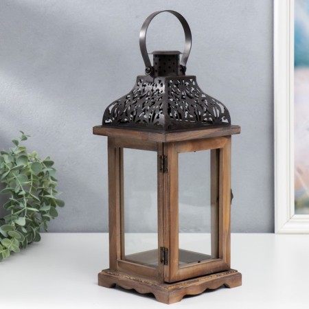 Summary tree on 1 candle "Lantern with a carved roof" dark brown 33x14.5x14.5 cm-3