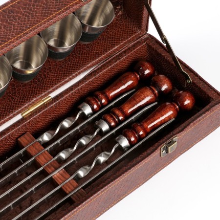 Set with skewers Gift "Elite-S" in a box from eco-leather No. 12-4