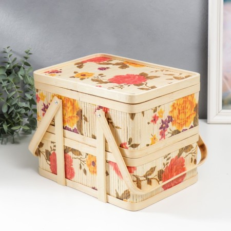 Bamboo Bamboo 2B1 "Garden with peonies" with handles 21x20x27 cm-1
