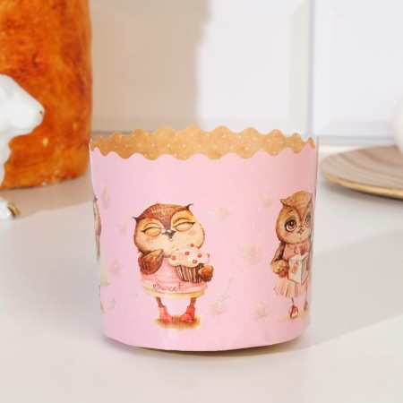 Paper form for cupcake, muffins and kulich "owls" 70x60mm, mix (packing 2000 pcs)-1