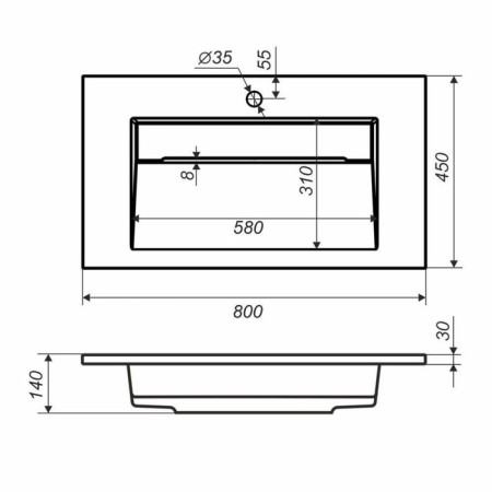 Snow -out sink Uperwood Next 80 cm, rectangular, gray glossy-2