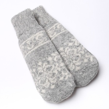 Mittens female woolen color light gray/white, size 20-22