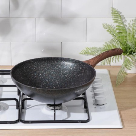Pan Wok Granit Ultra Blue, D = 28 cm, h = 9.5 cm, plastic handle, anti -stick coating, black color-5