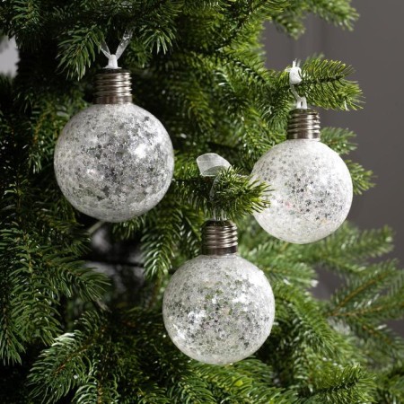 Set of Christmas tree balls “Silver stars” 3 pcs., Battery, 5 LED, glow white glow-1