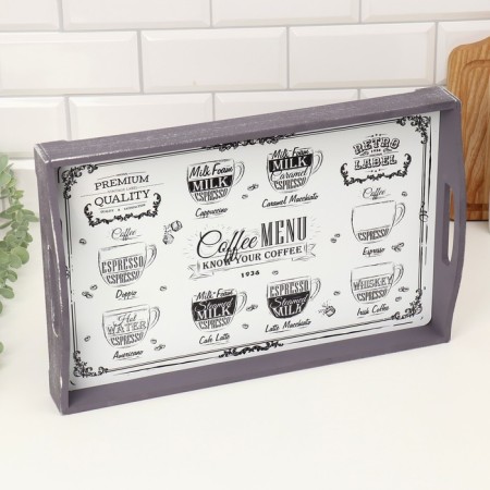 Wooden tray for breakfast "CoffeeMania" 43x27.5x7 cm-1