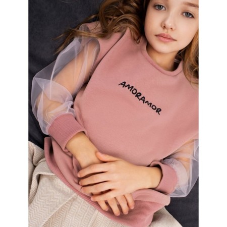 Свитшот для девочки Amarobaby Crystal, рост 128 см, цвет пудровый-1