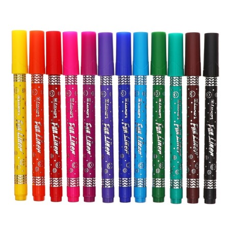 Flomasters 12 colors Luxor "Fun Liner", washed off, decor. Corpus, plastic pencil case-1