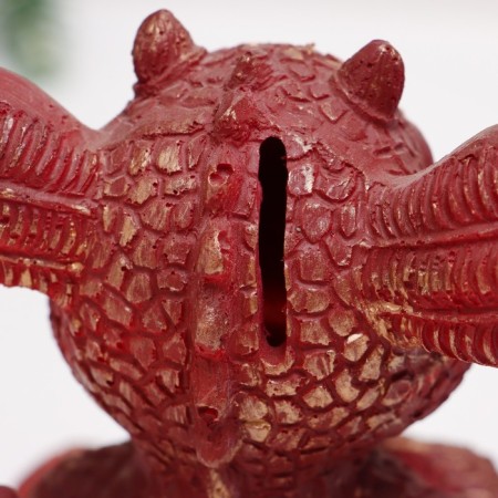 Piggy bank "Laughing Dragon" 12x12x15cm, red with gold-4