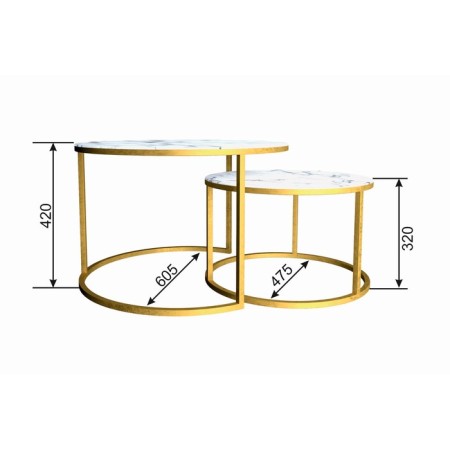 Tables Journal Loft DQ No. 2 Duae (set), D605 (475), H420 (320), f/n white marble, m/c gold 1-1