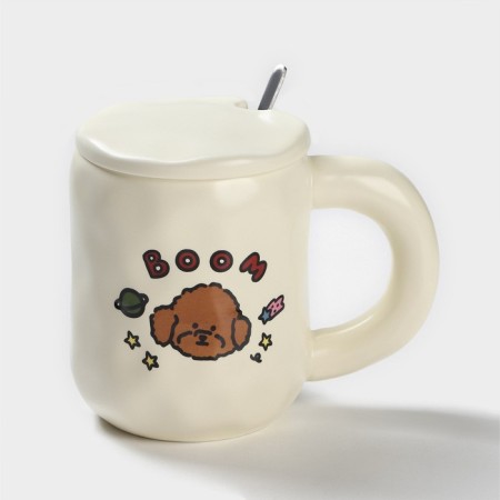 Ceramic mug with a spoon "Bear", 450 ml, beige color