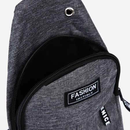 Male sling bag from textiles, headphone opening, gray color-5