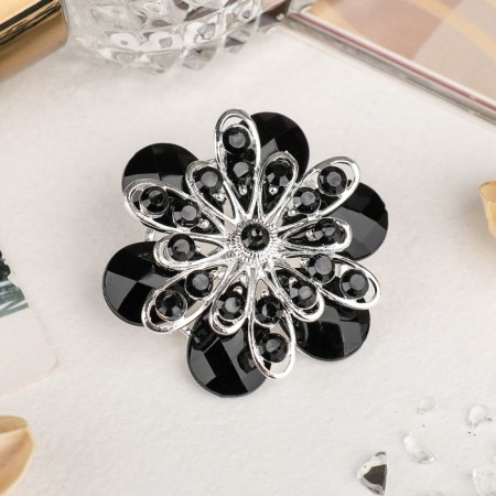 Asteria Brooch "Flower" asters, black color in silver-1