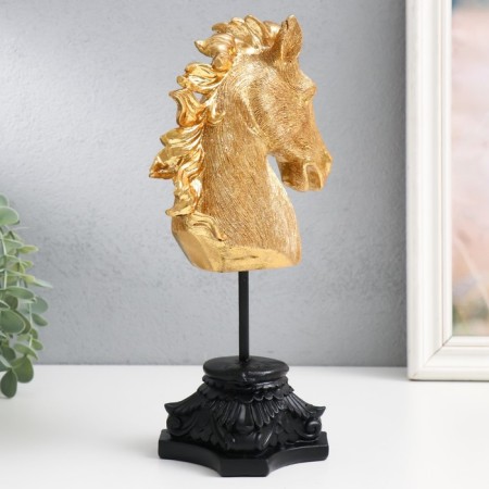 Souvenir Polystone Bust "The Head of the Ringing Horse" Gold 10.5x14x27 cm-1