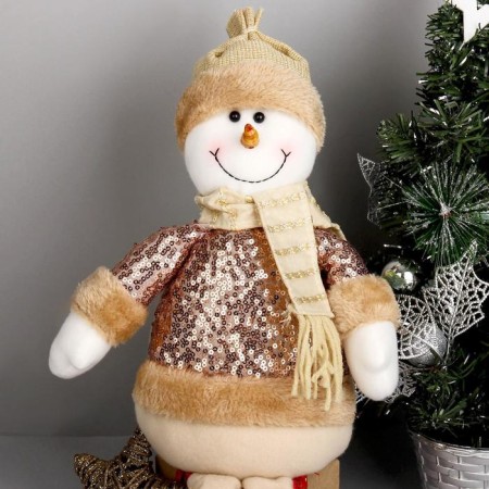 Soft toy "Snowman in sequins - long legs" sits, 13x52 cm, brown-1