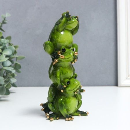 Souvenir Polystone Lak "Frog Pyramid - I do not see, I do not hear, I will not say" 18x6x8 cm-1