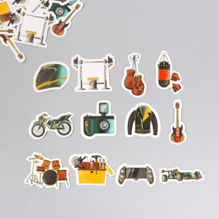 Stickers for creativity "Men's hobbies" embossing silver set 48 pcs 9x7x0.8 cm