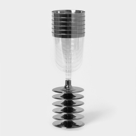 A plastic disposable glass for the wine "Crystal", 200 ml, with metallized bacons, transparent color, 6 pcs/un-1