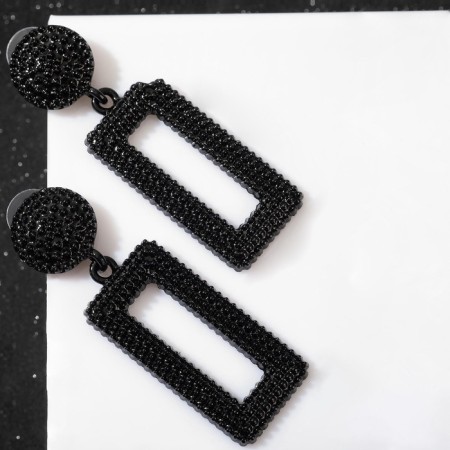 Earrings Metal "Barbados" rectangle, black color-2
