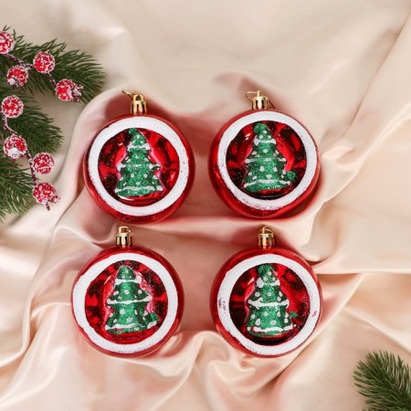 Set of balls plastic 6x7 cm, 4 pcs "Fairytale Forest" Red-Green