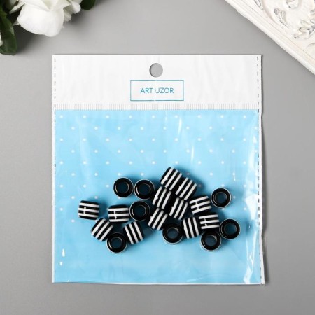 Beads for creativity plastic "Black and white cylinder" set of 20 pcs 1x1.2x1.2 cm-2