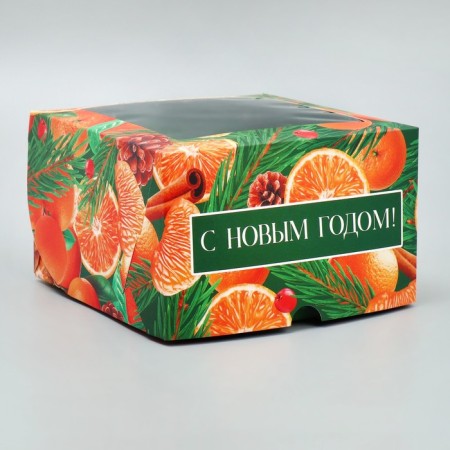 Box for cupcakes folding with bilateral application of "Orange", 16 x 16 x 10 cm, New Year-2