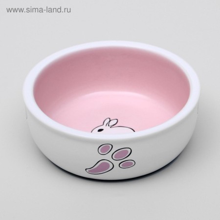 Ceramic bowl for rabbits 200 ml 10 x 3.7 cm, white-pink-2