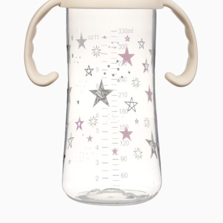 A bottle for feeding Ø50mm shg, "stars", 330 ml, +3 months, pink color, milk handles-3