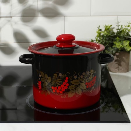 Pan, 3.5 l, enameled cover, induction, color red-black mix-5