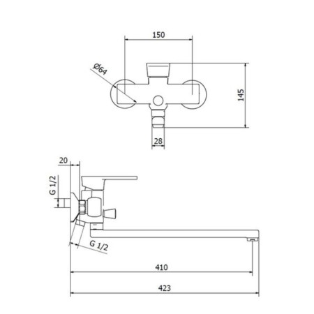 Zipponi Silhouette bathtub mixer, 1-crap with a divertor, pouring 350 mm, with manual watering-1