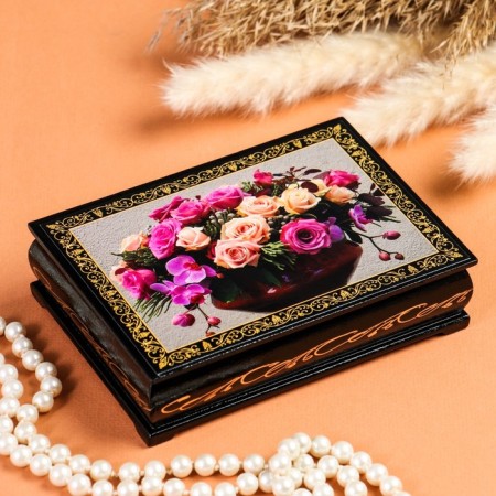 Casket "Orchids with roses", 10 × 14 cm, lacquer miniature