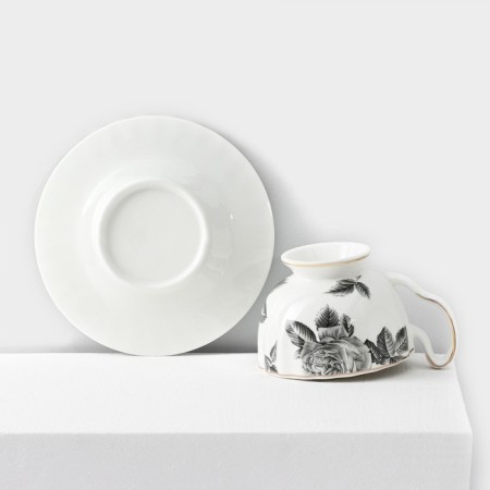 Service Porcelain Tea Black Rose, 12 items: 6 mugs 220 ml, 6 saucer d = 15 cm, white color-6