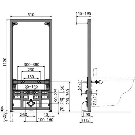 ALCAPLAST A105/1120 bidet. Installation height of 1.12 m-1